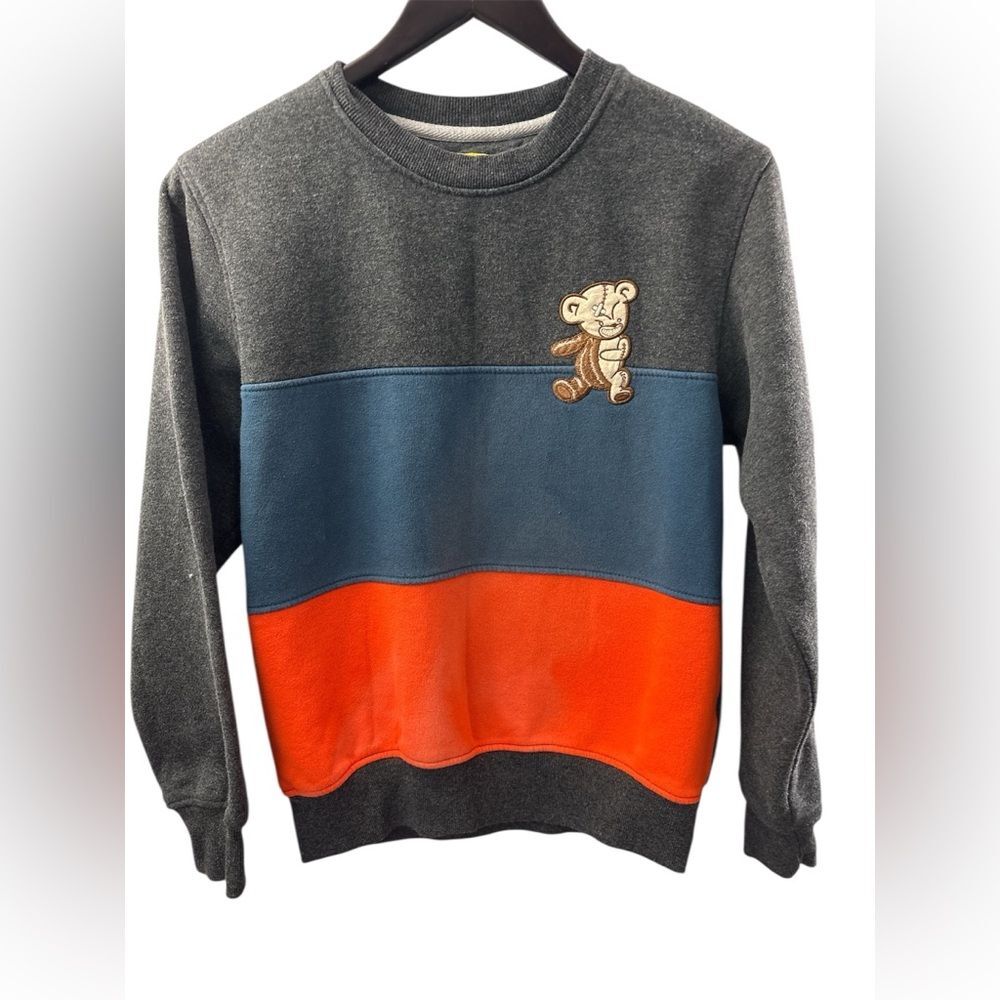 BEAR THE BEAMS Gray Blue Orange Crew Neck Pullover Sweatshirt Mens Small